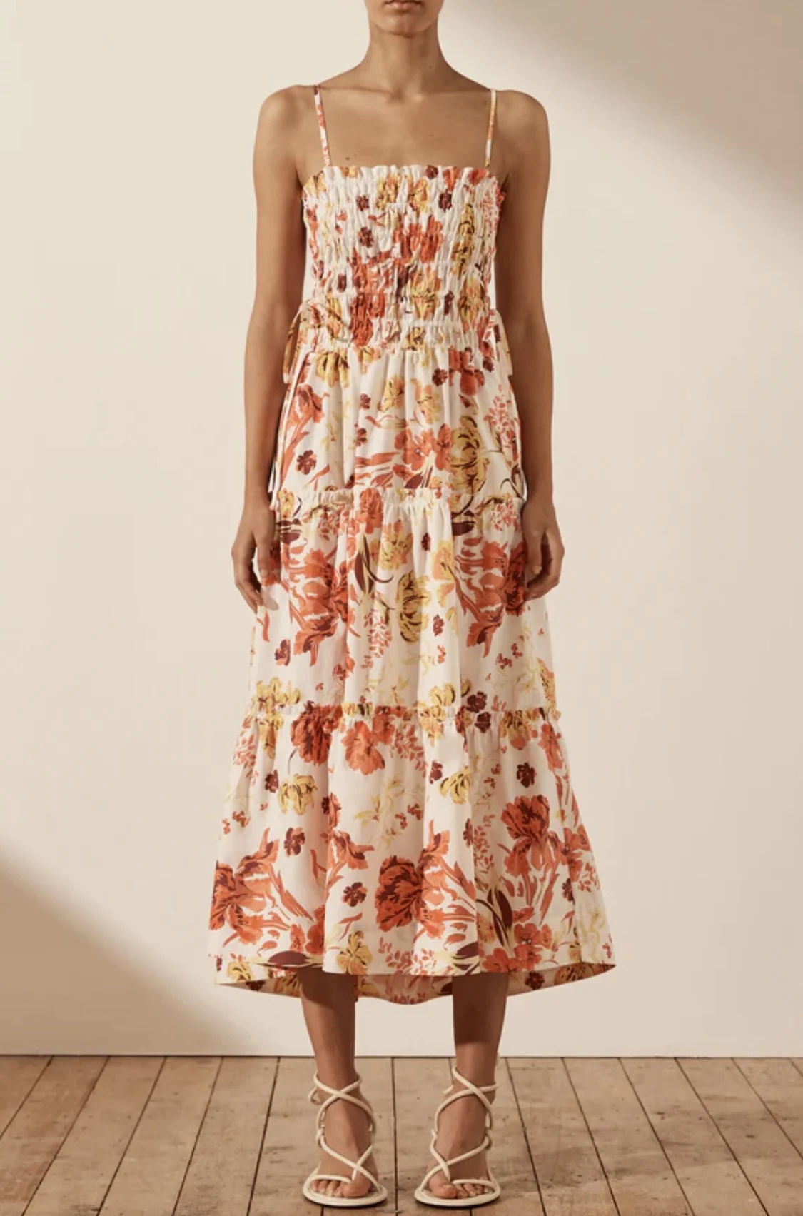 

Women's 100% Cotton Flower Print Sleeveless Spaghetti Strap Sling Midi Dress