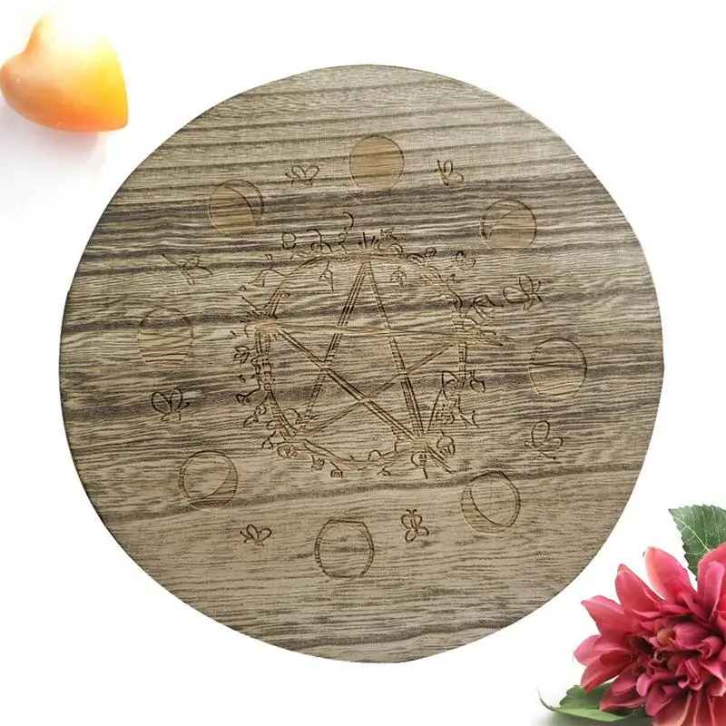 

Pendulum Board Round Wooden Carving Board Moon Phase Wooden Tray Candle Holder Wiccan Altar Supplies For Placing Dowsing