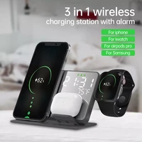 3 in 1 wireless charger for iphone 13 12 11 pro max xs xr 15w fast charging dock station desktop led digital alarm clock