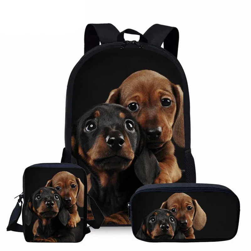 

3D Dachshund Dog Print School Bag Children Kids Book Bags Primary Student Bookbags Bagpack 3Pcs Schoolbag for Girls Boys Cute