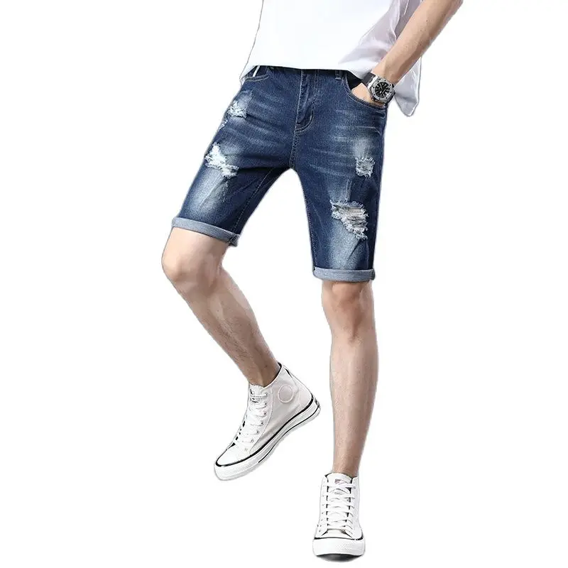 

Джинсовые шорты мужские прямые из хлопка, повседневные штаны из денима, синие, размеры 27, 28, 29, 30, 31, 32, 36, весна 2020