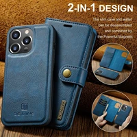 for iphone 11 wallet case detachable genuine leather magnetic flip cover case for iphone 13 pro max 12 mini xs max xr 8 7 plus
