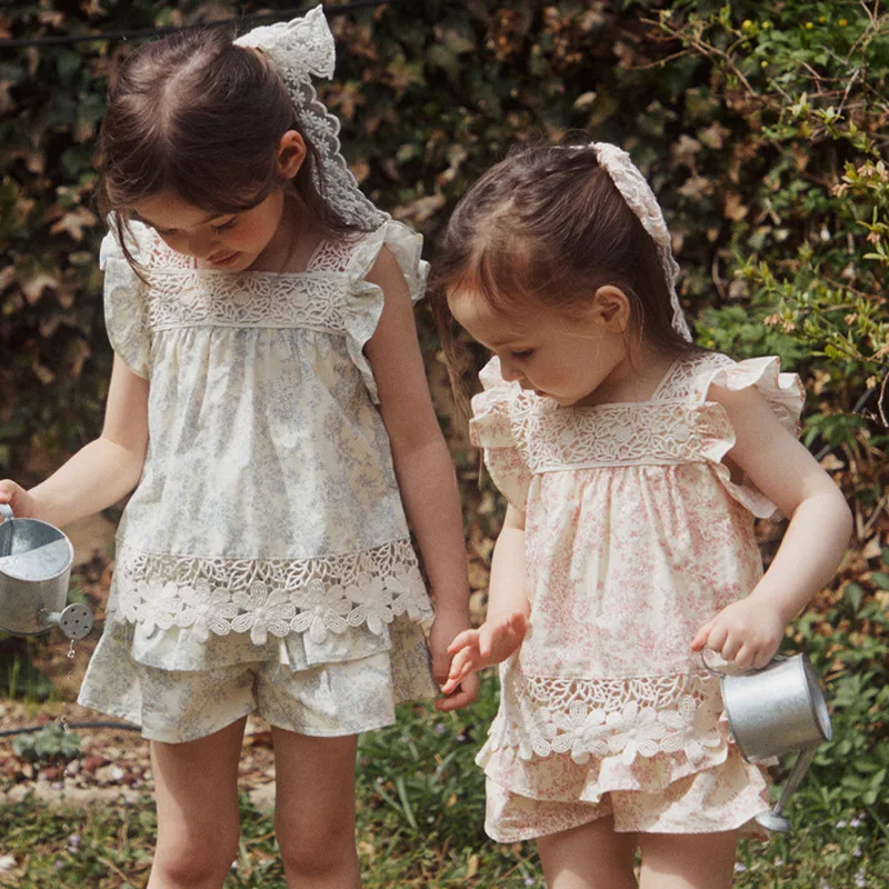 

Children Clothing Girls Floral Suspender Shirt 2023 Summer Korean Style Lace Floral Suspender Princess Sweet Casual Cute Top
