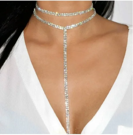 

Delysia King Rhinestone Double Jewelry Women's Long Necklace Clavicle Chain