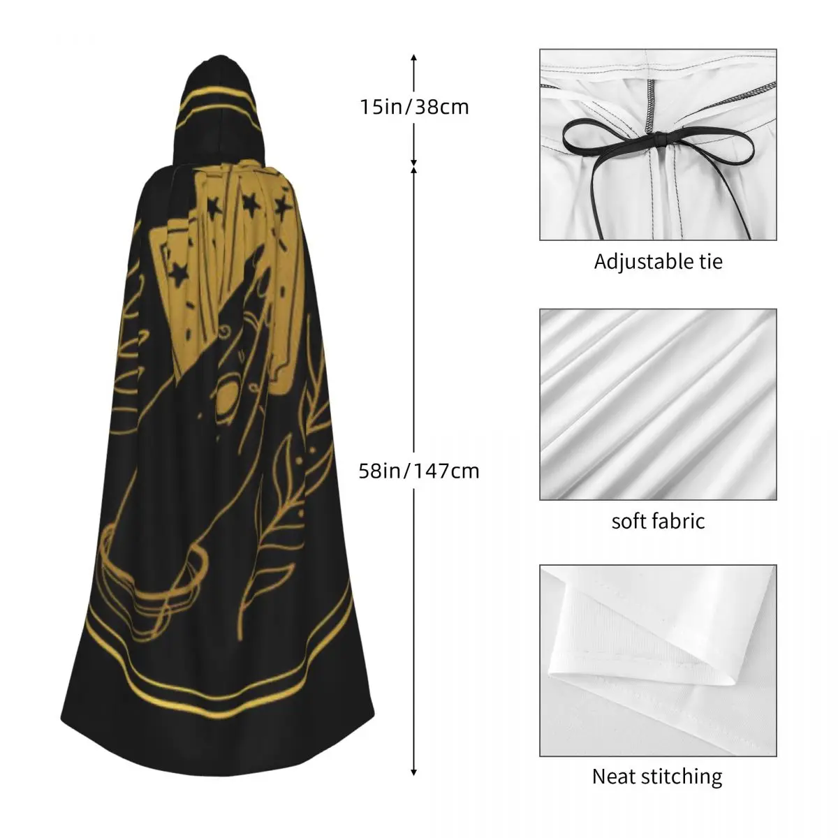 Длинная накидка-плащ женская накидка с капюшоном в виде карты Таро пальто