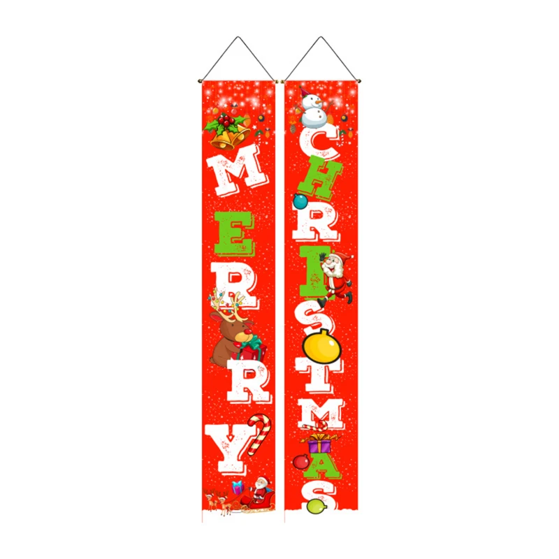 

Christmas Couplet Merry Christmas Background Cloth Banner 1Pair Door Hanging Xmas Decor For Home Noel Natal Favor Happy New Year
