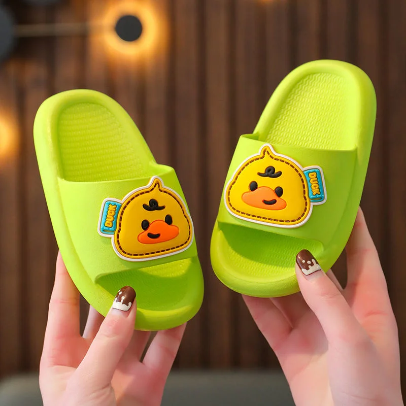 Тапочки детские летние с мультяшным динозавром мягкая нескользящая обувь для