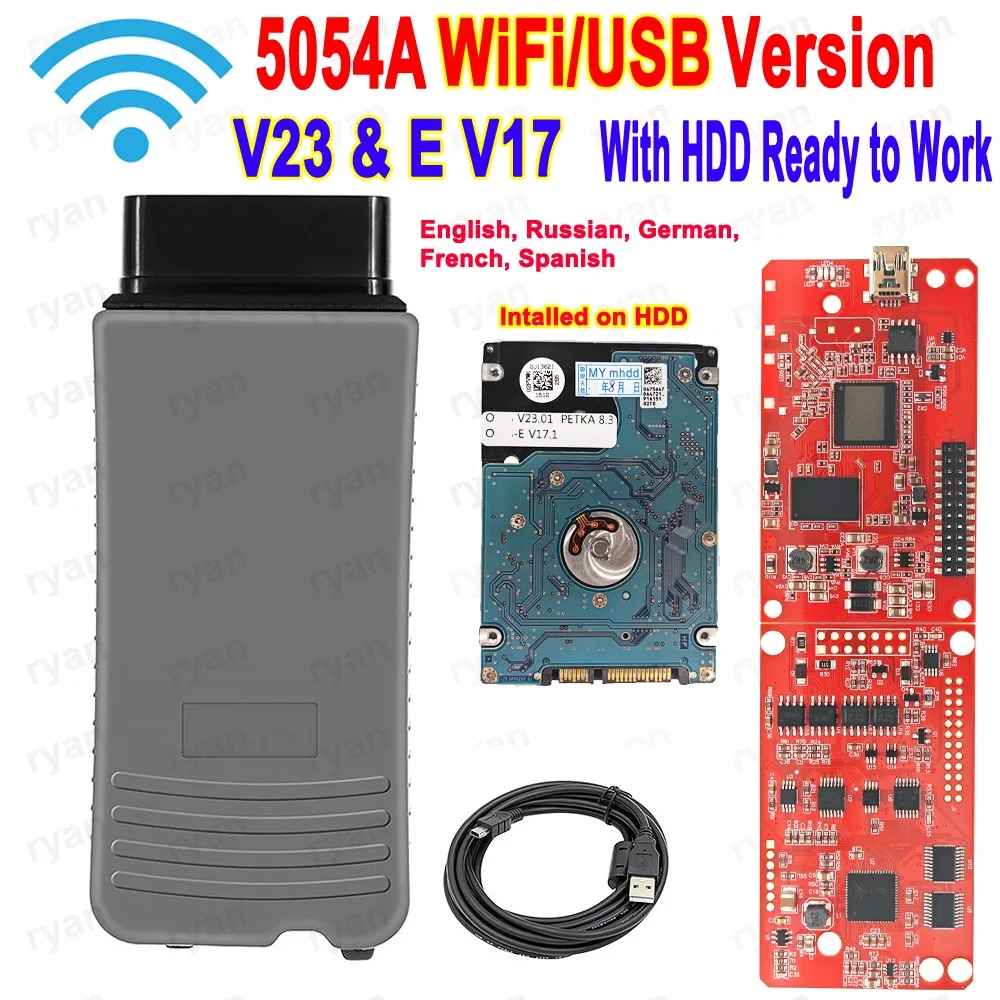 

Лучшая версия 5054A WiFi USB с жестким диском, установленным OD V23 и Engineering-E V17.1 5054, поддержка V-Au-di Sk-da, готова к работе