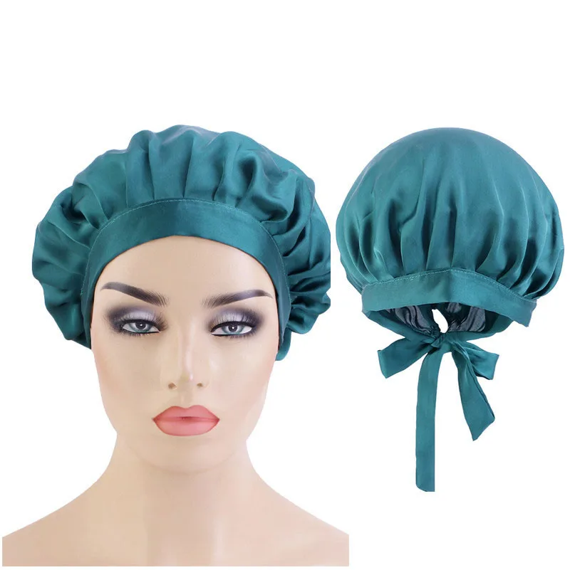 

Soft Women Nightcap Silk Satin Sleeping Night Cap Hijab Bonnet Elastic Band Tie Back Chemo Caps Hair Care Femme Turban Headcover