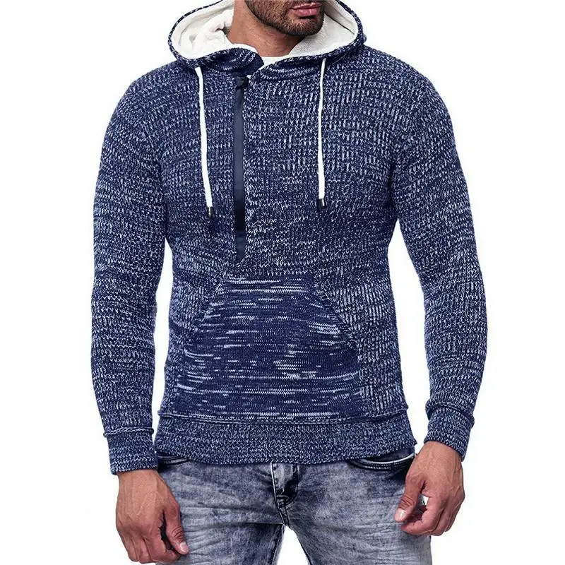 

Men Knit Sweater Fashion Thick Hoddies Autumn Winter Wear Male New Design With Pocket Long Sleeve Top Shirt