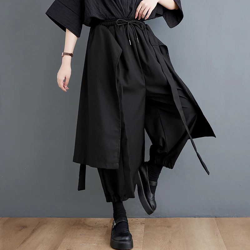 

Женские брюки с завышенной талией Yamamoto, черные свободные брюки до щиколотки в японском стиле, с широкими штанинами, лето 2023