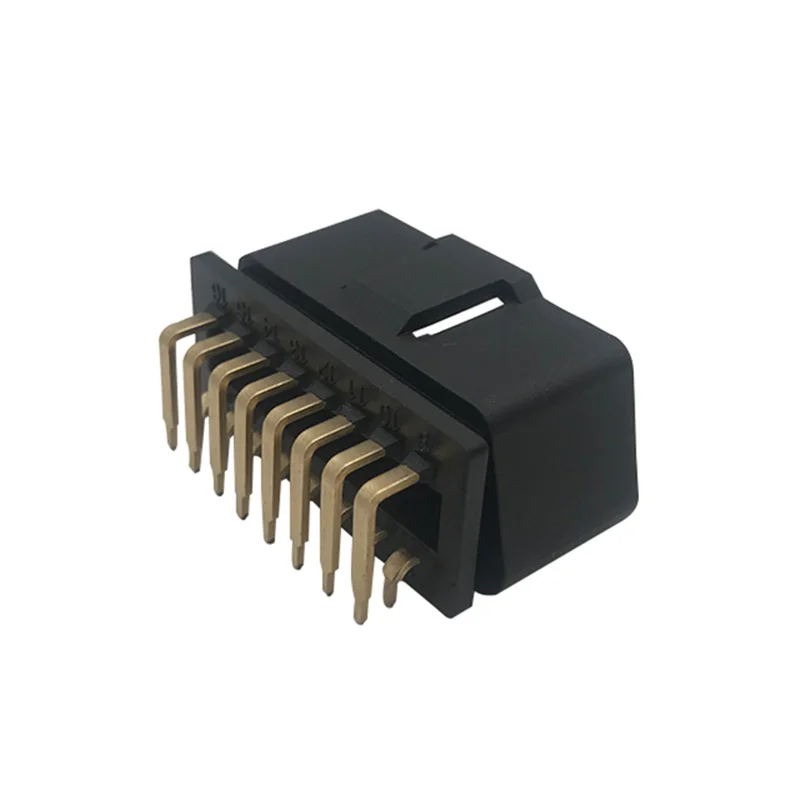 

OBD2 male plug universal 16 pin automotive computer testing universal connector 12v 90 degree bent pin gold plated nickel plated