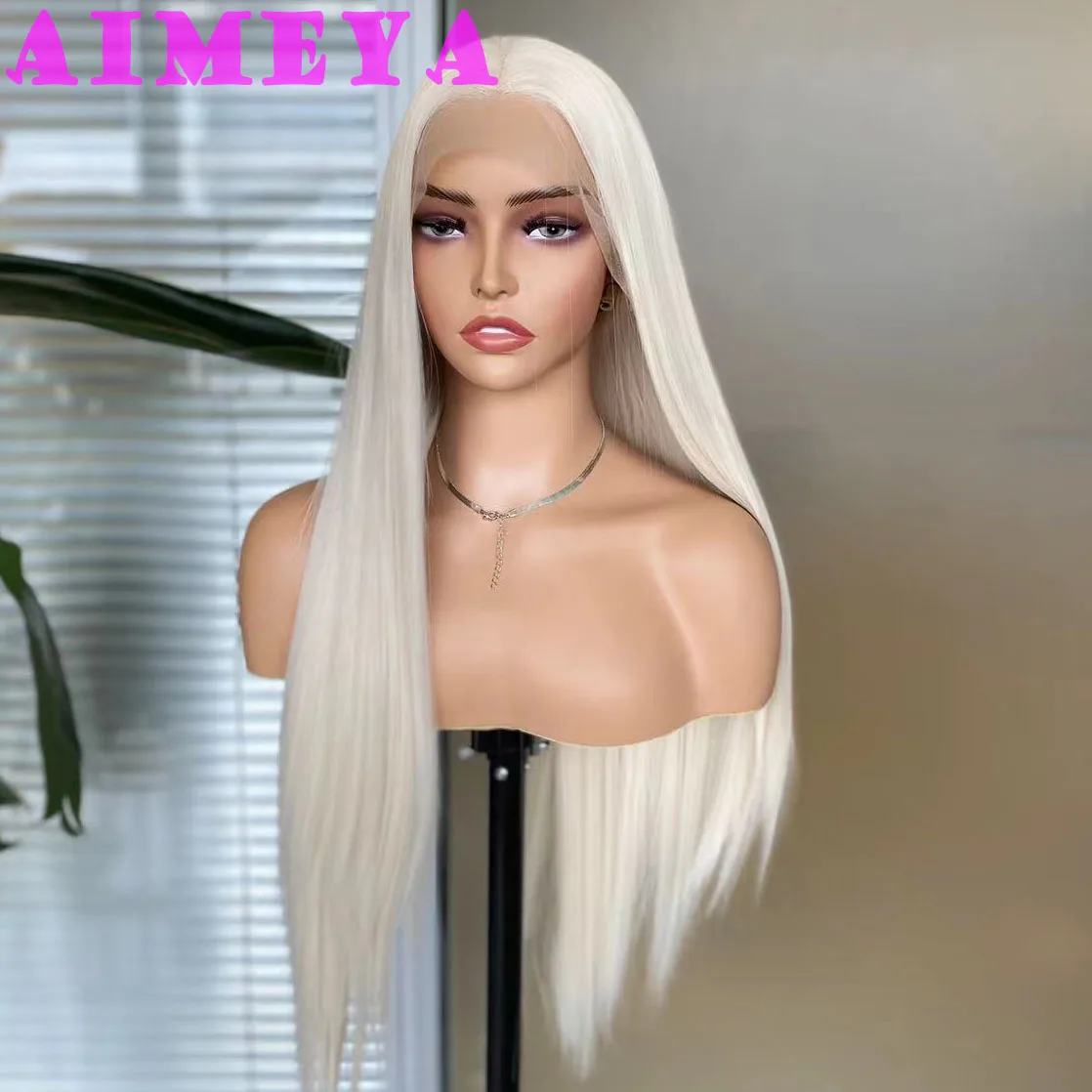 AIMEYA Платиновый светлый длинный прямой парик синтетические волосы на шнуровке