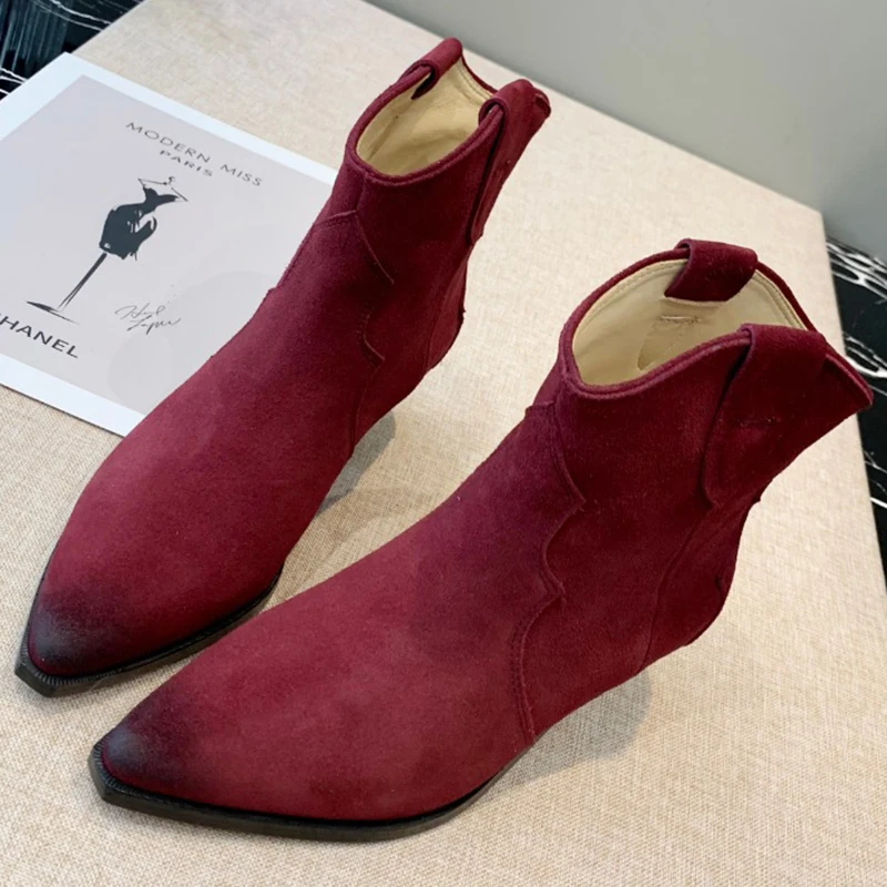 

2022 Spring Autumn classic leather plain pointed toe mid-heel line craftsmanship Ladies classic delicate mid-well Boots