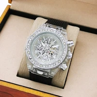 skeleton diamond watch male student sports waterproof mens transparent rubber band mens watch