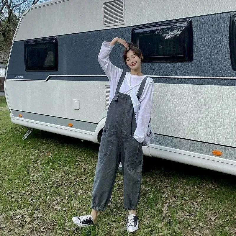 2022 Rompers New Denim Pant Women's Spring And Autumn Loose Beam Leg Ankle Length Wide Leg Pants Trend Jeans Lady  Overalls