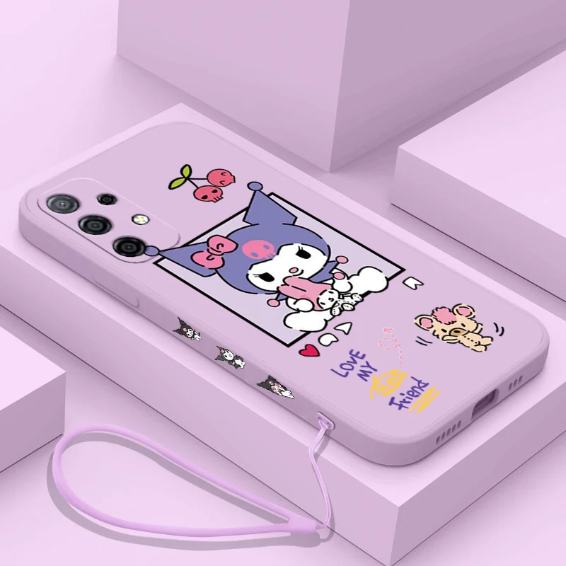 

Cartoon Kuromi My Melody Phone Case For Samsung A81 A53 A50 A12 A22S A52 A52S A51 A72 A71 A32 A22 A20 A30 A11 4G 5G With Lanyard