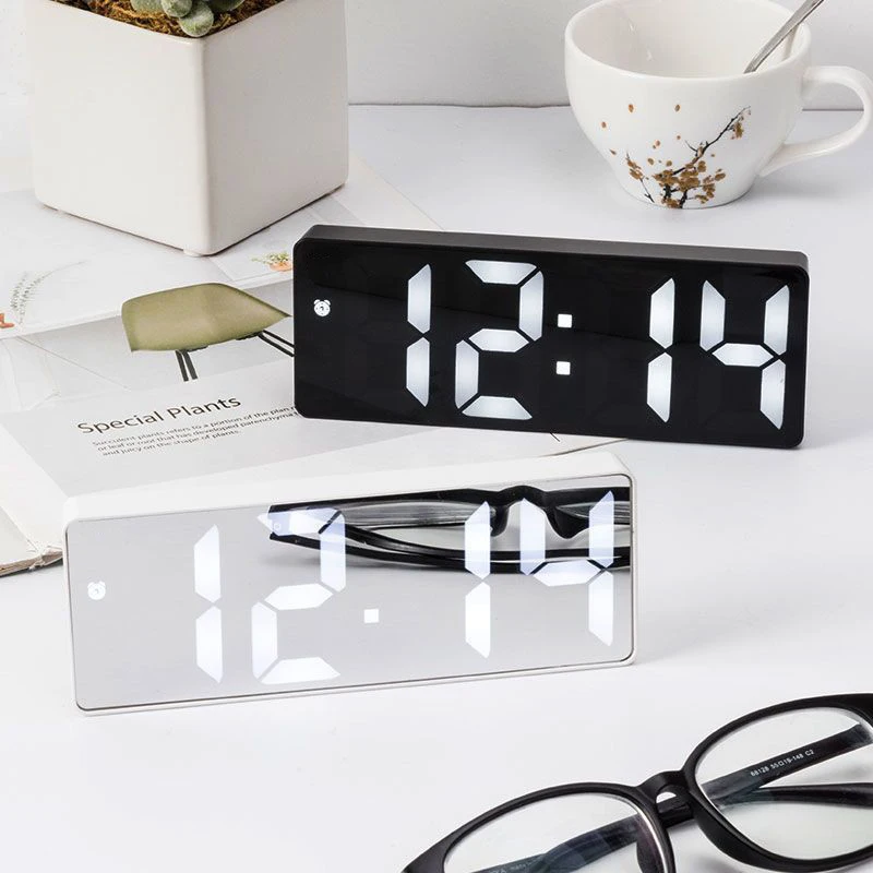 

Зеркальные/Акриловые Настольные часы с будильником, зеркальные цифровые часы с голосовым управлением, повтором сигнала, отображением времени и температуры, ночным режимом, украшение для дома