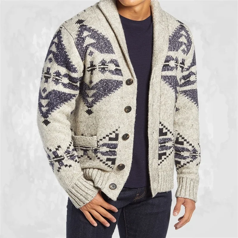 

Men Clothing Autumn Winter Lapel Cardigan Single Breasted Jacket Long Sleeve Jacquard harajuku Sweater Vintage Oversize Sweaters