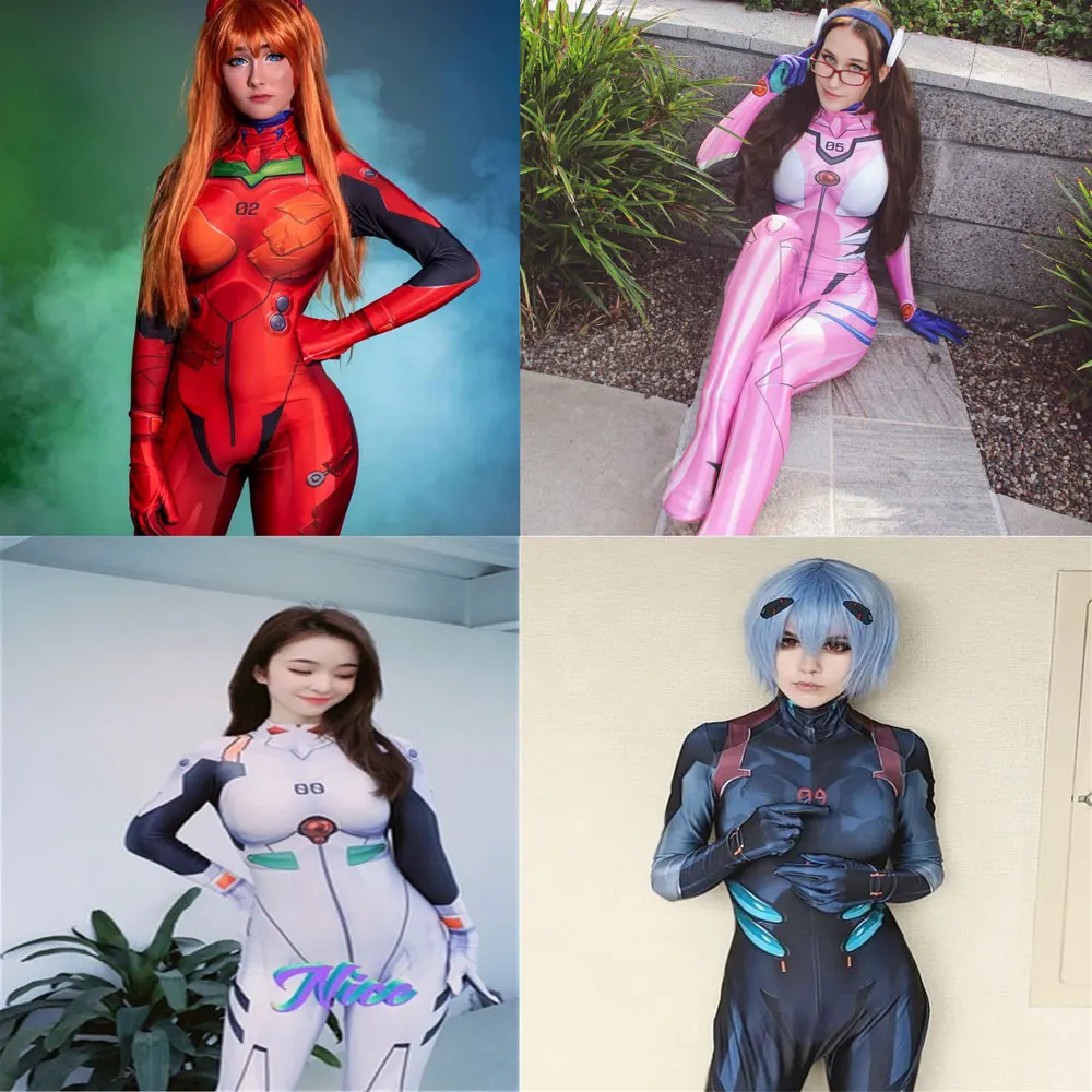 

Halloween Anime Asuka Langley Soryu Mari Rei Ayanami Cosplay Costume Asuka Test Jumpsuits Zentai Suit Adults Kids Bodysuit
