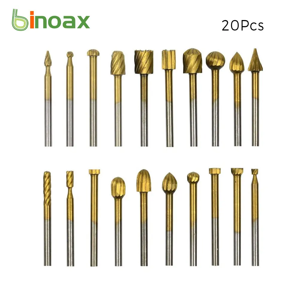 

Binoax 20pcs Rotary Burrs Bit Set HSS Tungsten Carbide Wood Milling Burrs 1/8"(3mm) Shank for DIY Woodworking Carving Engraving