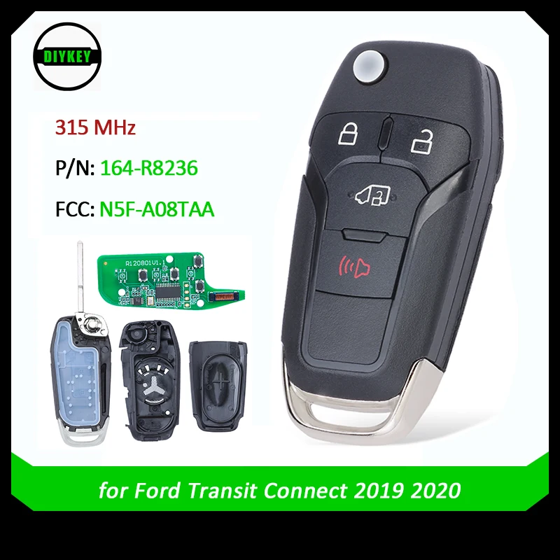 

DIYKEY Flip Keyless Remote Fob 315MHz Smart Key for 2019-2020 Ford Transit Connect FCCID: N5F-A08TAA 164-R8236