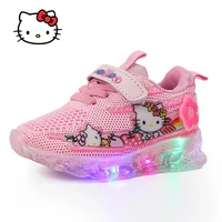hello kitty childrens luminous sneakers cartoon girl led light sports casual shoes mesh flying woven luminous shoes kids shoes