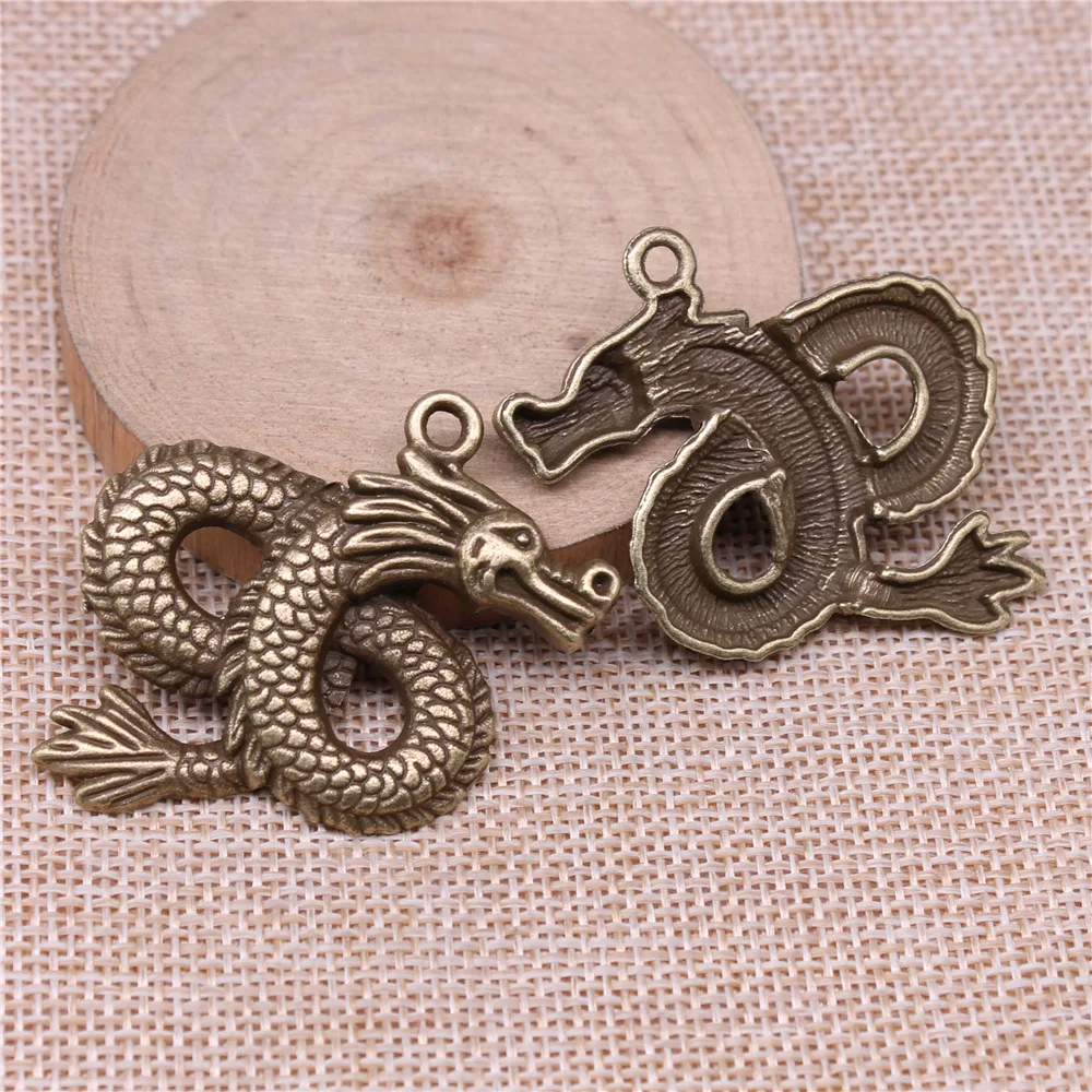 3 шт./лот подвески китайский длинный дракон 45*38 мм античное серебро цветные сделай