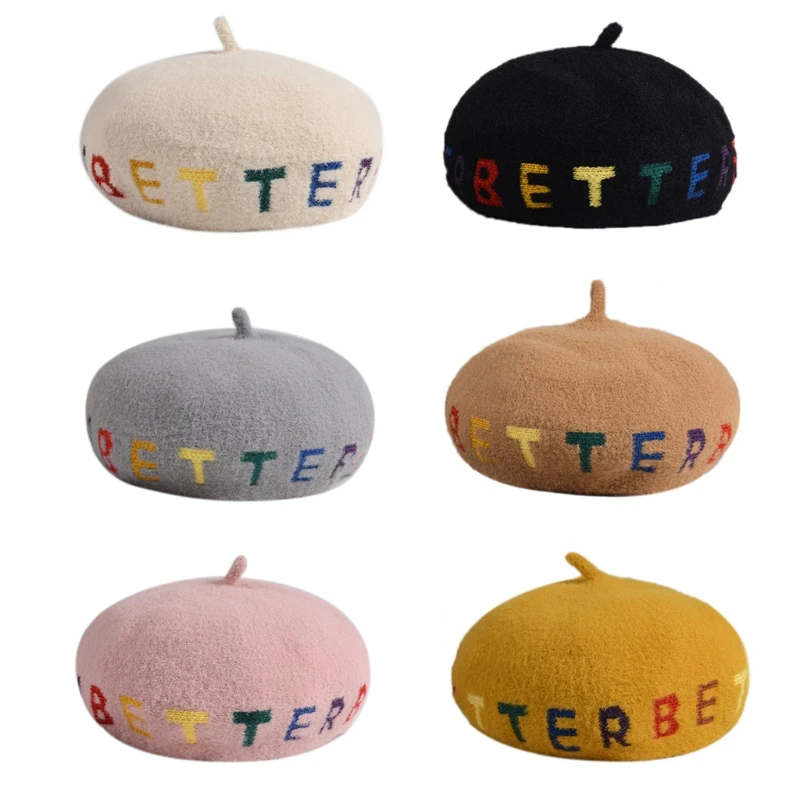 Женский Осенний берет из искусственной шерсти шапка с вышитыми радужными