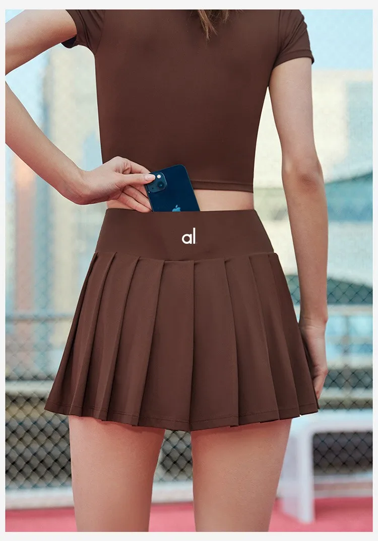 Al Logo Yoga High Waisted Tennis Pleated Skirts Breathable Quick Dry Sports Dance SkirtPeace of Mind Anti-exposure Women's Skirt