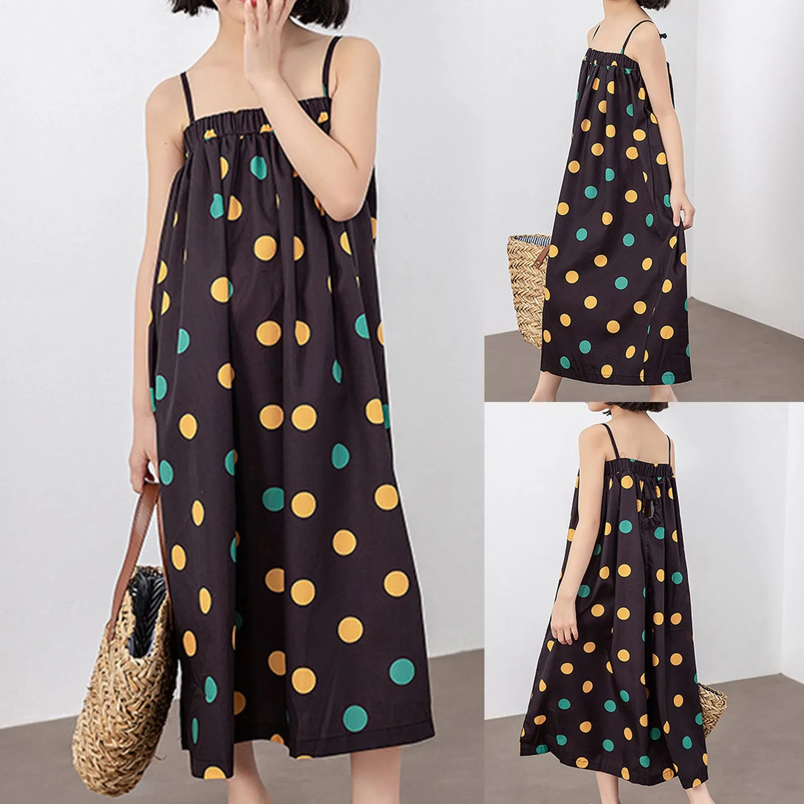 

2023 Summer Fashion Polka Dot Print Suspender Dress Casual Loose Holiday Beach Sundress For Girls 3 to 9 Years Children Clothing