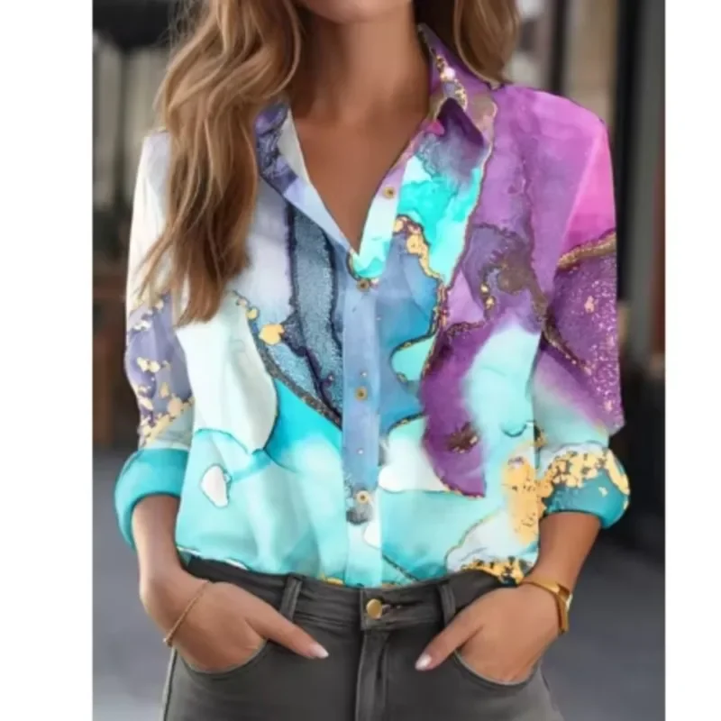 Рубашка женская с длинным рукавом Элегантная блузка градиентным переходом