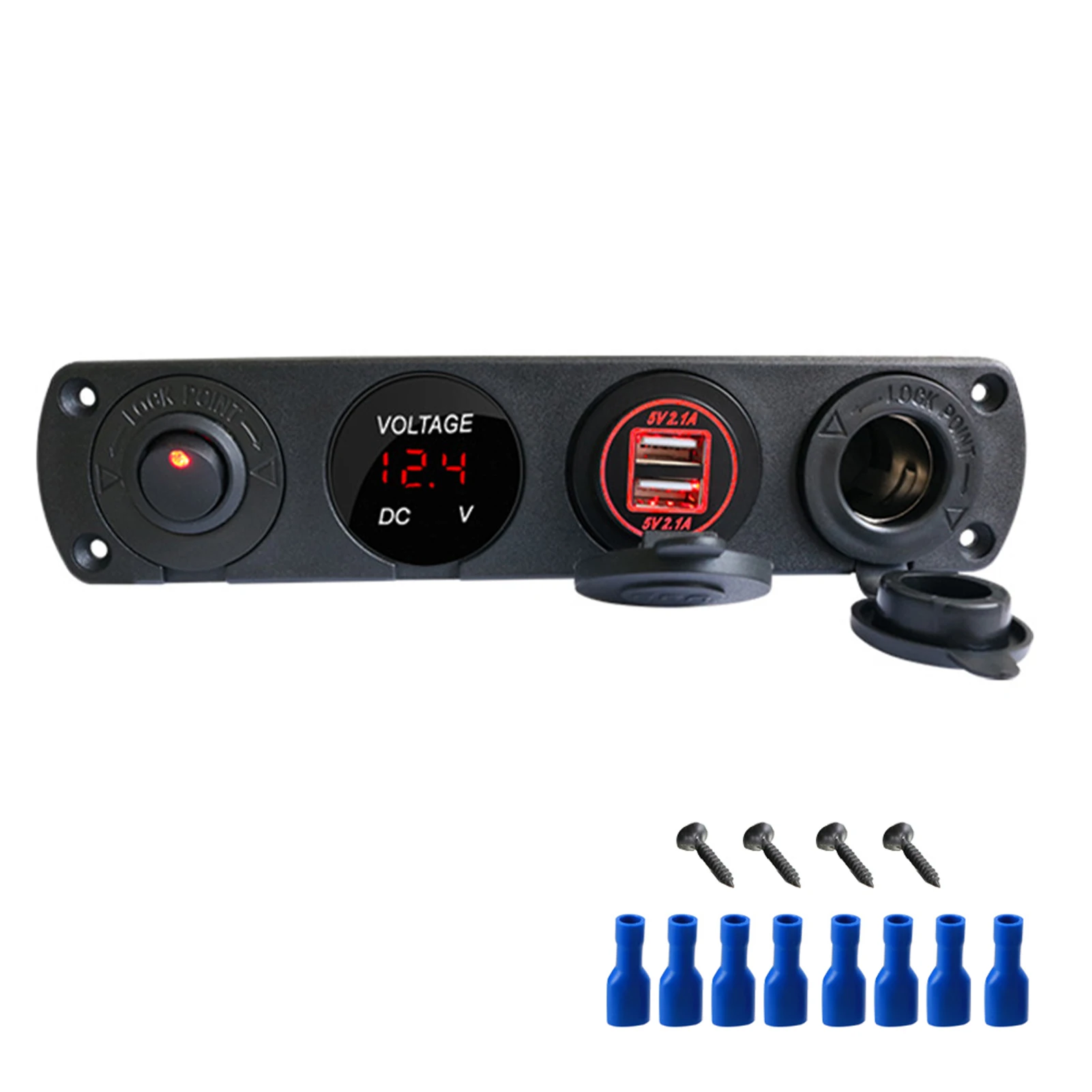 

Автомобильное зарядное устройство 12 в двойной USB разъем переключатель панель светодиодный вольтметр Электророзетка ВКЛ./ВЫКЛ. Прикуривате...