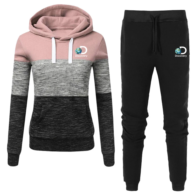 Autumn Warm 2 Piece Sets Running Discovery Tracksuit Women Hooded Sweatshirt Casual Wear Outfits Jogging Sport Pullovers Suit