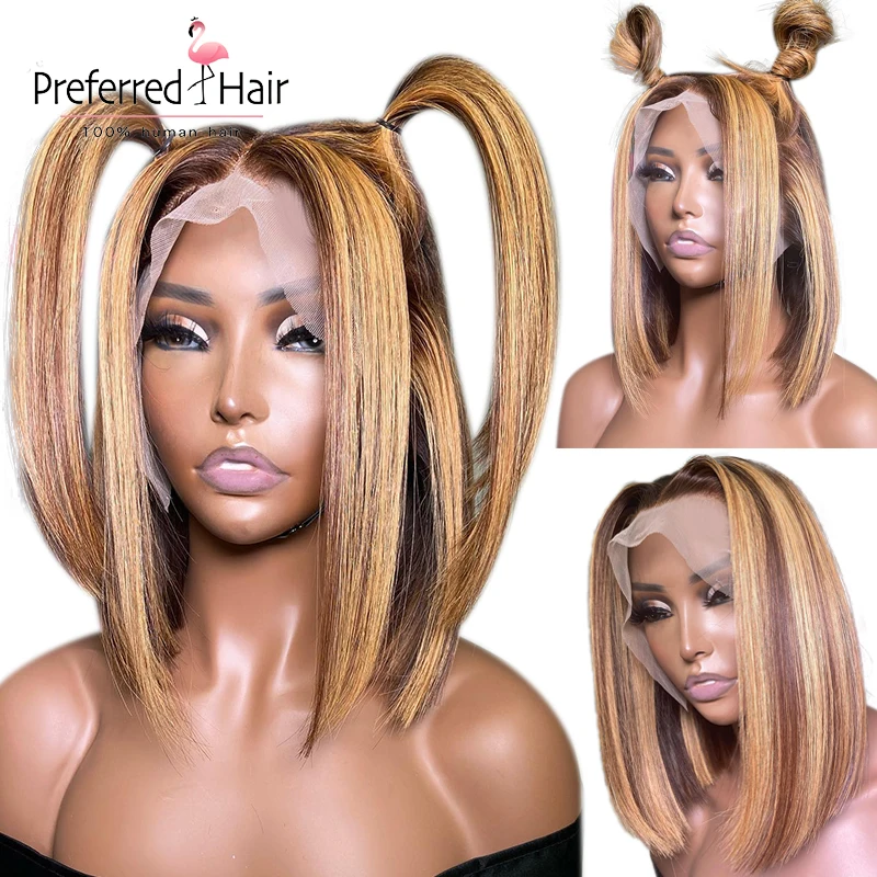 

250 плотность хайлайтер медовый светлый цвет короткий Боб фотосессия 13X4 T часть кружева человеческие волосы парик для черных женщин бразильс...