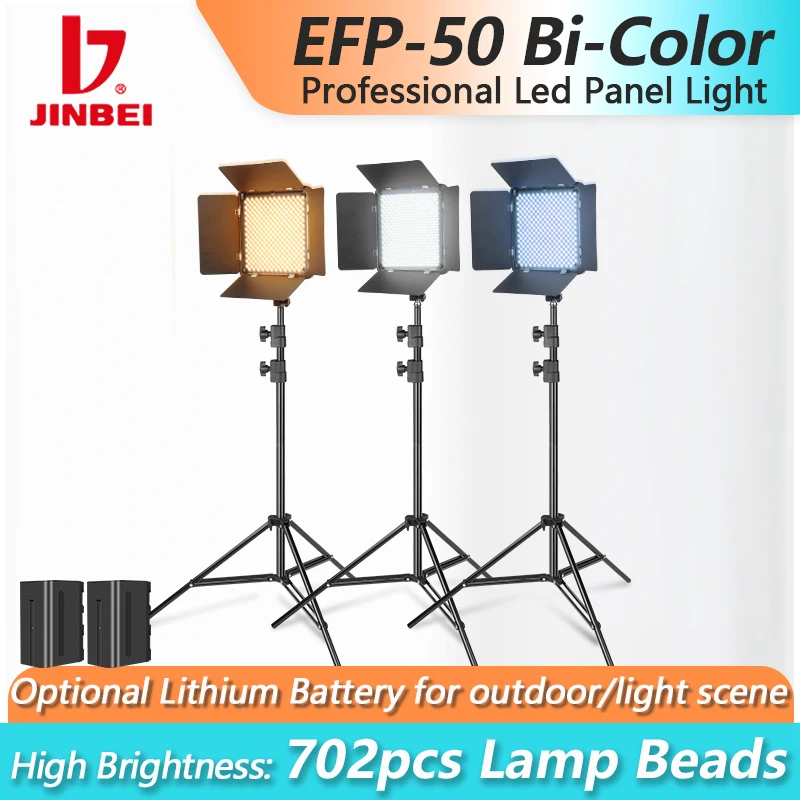 

JINBEI EFP50BI LED Video Light 702pc Beads AC/DC Photography Panel Fill-in Lamp 2700K-7500K With Wireless Control For Live Photo
