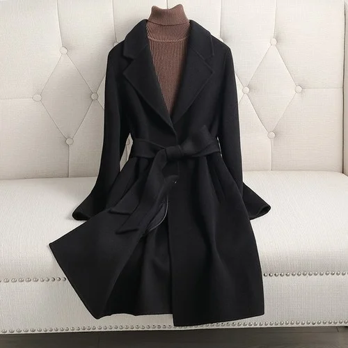 

Роскошный брендовый модный двухсторонний кашемировый s осенне-зимний теплый шерстяной корейский тренчкот Женское пальто средней длины Zm926