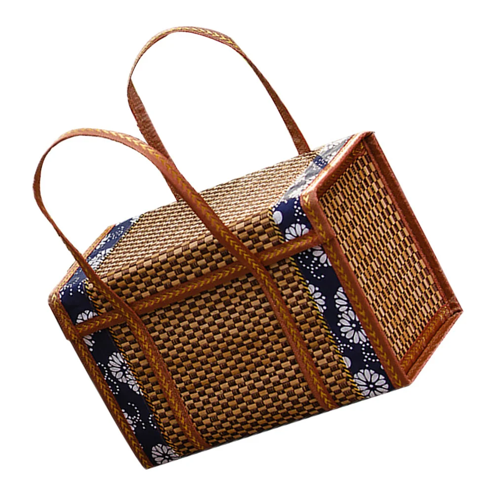 

Folding Bamboo Woven Fruit Basket Handheld Picnic Food Storage Basket for Outdoor