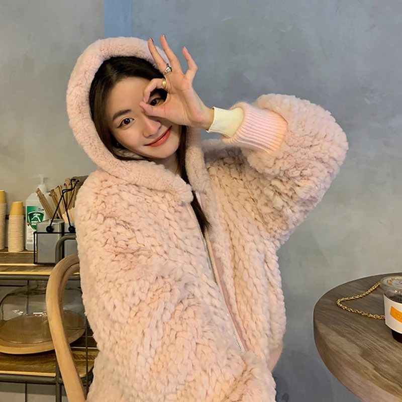 Faux Fur Coat Women White Faux Rabbit Fur Hoodie 2022 New Winter High Quality Fleece Warm Long Fluffy Teddy Jacket Coat