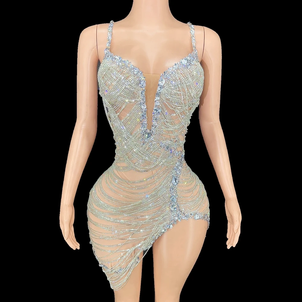 

Женское облегающее летнее короткое платье с V-образным вырезом, привлекательное Сетчатое прозрачное вечернее платье знаменитости для дня рождения, сценическая одежда