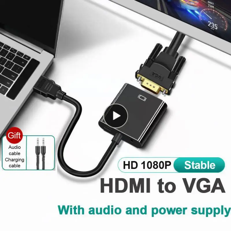 

С Аудио HDMI-совместимым к Vga кабелю с источником питания портативный HDMI-совместимый адаптер Hd 1080p конвертер аксессуары для ноутбука
