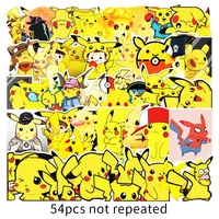 54pcspack pokemon anime stickers pikachu yellow stationery laptop bicycle guitar skateboards kids diy graffiti waterproof toys