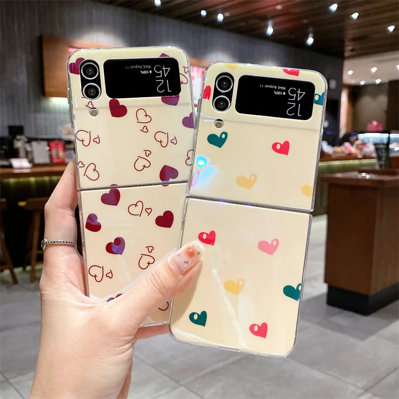 

Cartoon Heart Phone Case for Samsung Galaxy Z Flip 3 Z Flip 4 Hard PC Back Cover for ZFlip3 ZFlip4 Case Shell