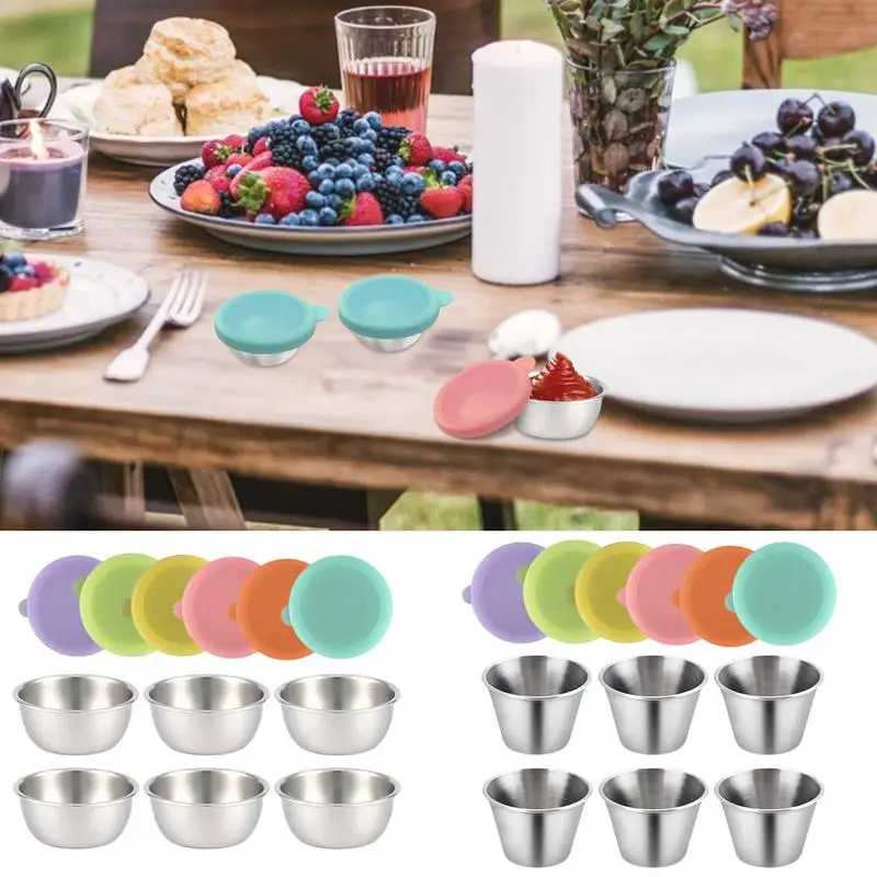 

New Stainless Steel 6PCS Salad Condiment Sauce Container And Re Useable For Multi Purpose Salad Dressing Container Tools Supplie
