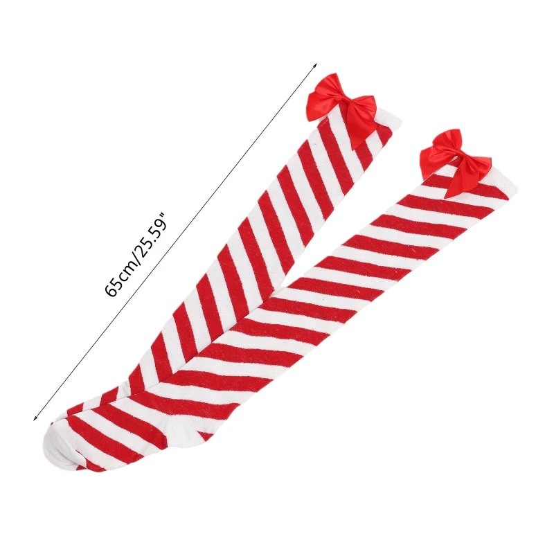 Рождественские зеленые и красные чулки в полоску длинные носки выше колена с