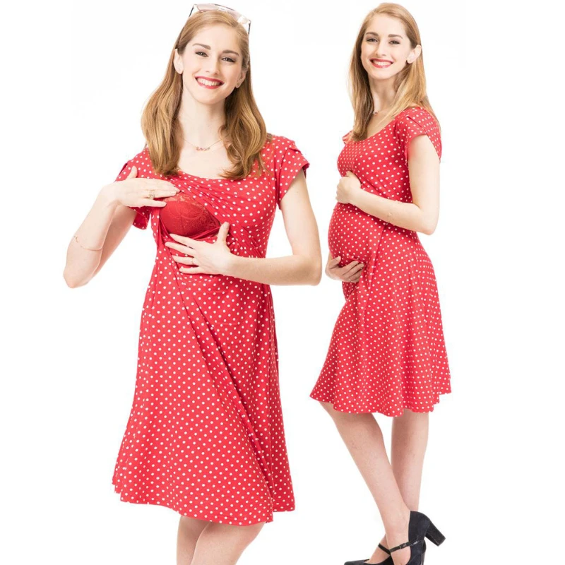 

Pregnancy Clothes Dress 2022 Summer New Polka Dot Print Dress Maternity Dresses Women Dress for Pregnant