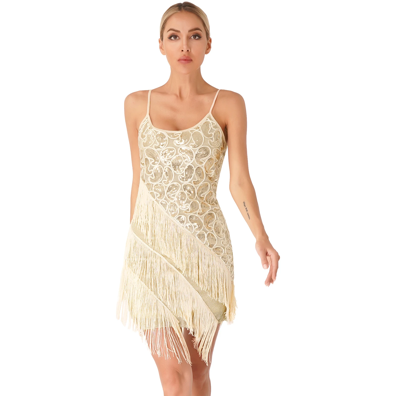 

Latin Dance Dress Women Sequined Tassel Professional Competition Suit Adult Sleeveless Fringed Stage Tango Rumba Sexy Costumes