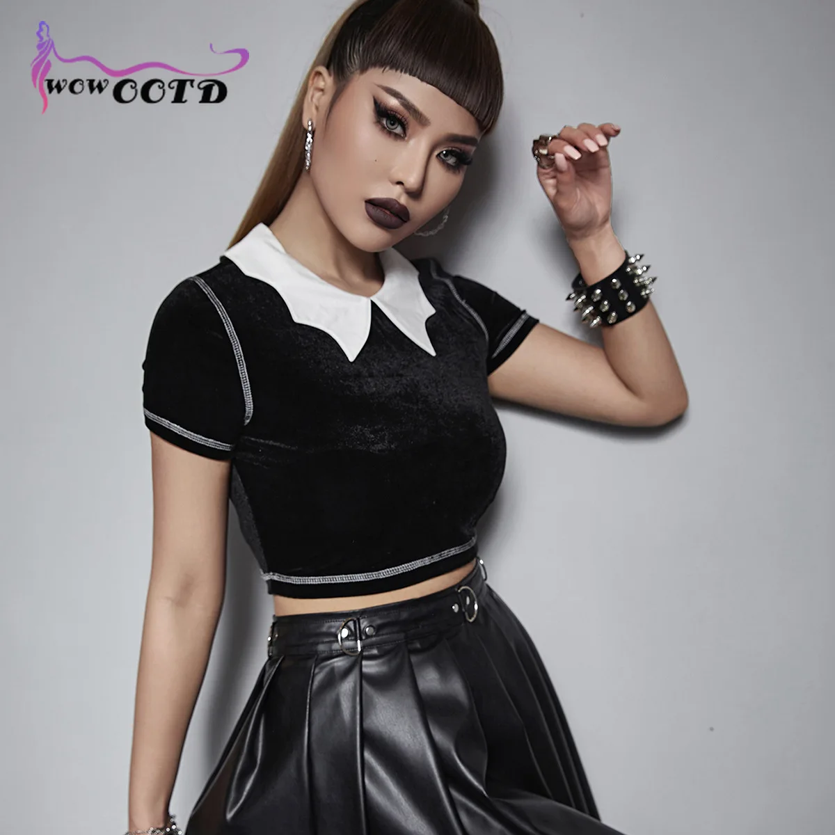 

WOWOOTD Y2k Women Punk E-girl Aesthetic Alternative Crop Tops Short Sleeve Tight Clothes Goth Grunge Mall Gothic Casual