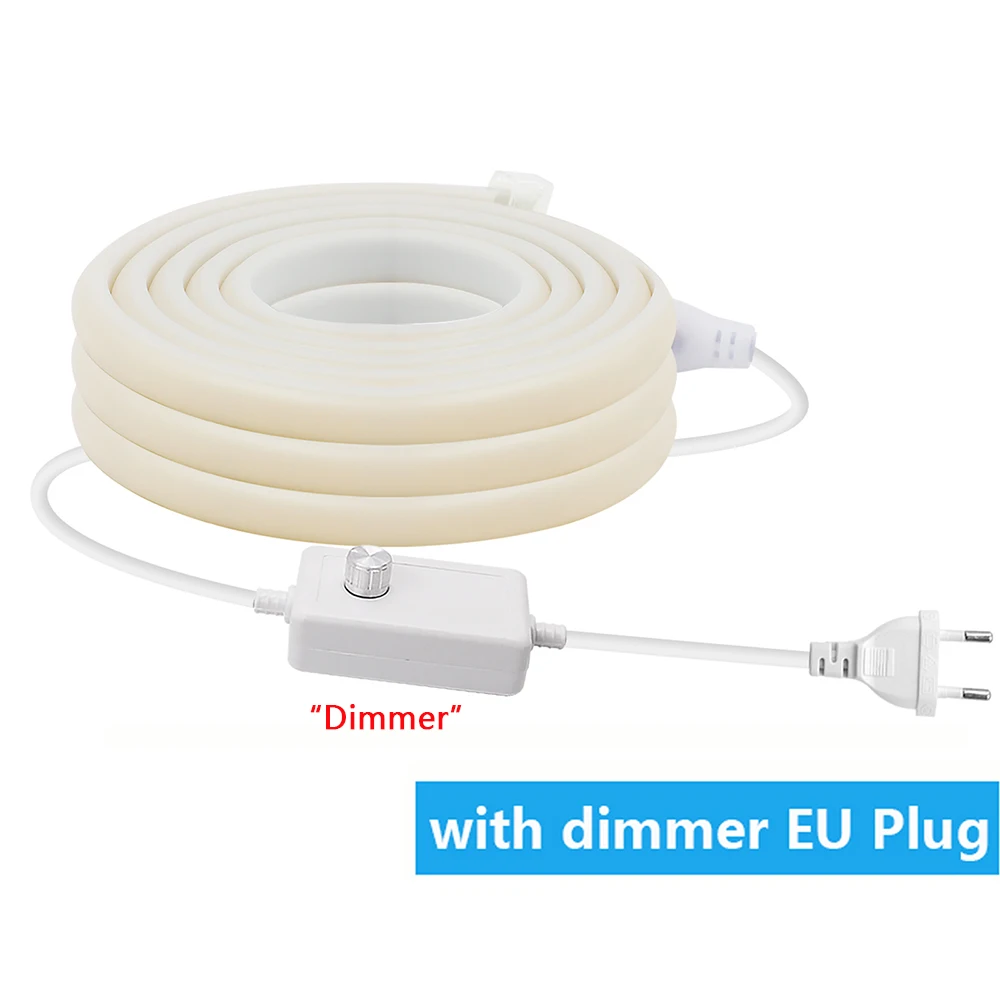 

220 В COB светодиодная неоновая лента с регулируемой яркостью и переключателем/диммером, вилка европейского стандарта, 288 светодиодов/м, IP67, водонепроницаемая гибкая лента, садовое домашнее освещение