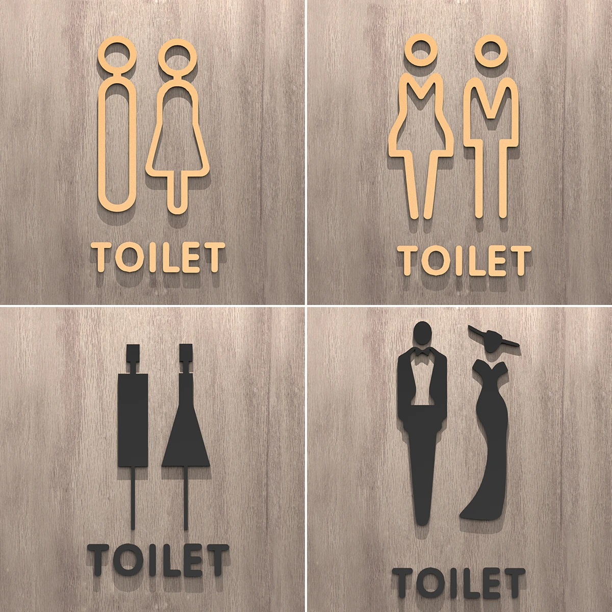 

Black Gold Color Toilet Sign Plate Acrylic 3D Wash Room Door Wall Label Sticker Wc Holder Signage Board Art Hotel Home Decor